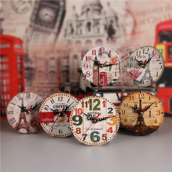 Mini Reloj de pared clásico de madera, colgante Retro, redondo, , estilo europeo, decoración de pared de salón
