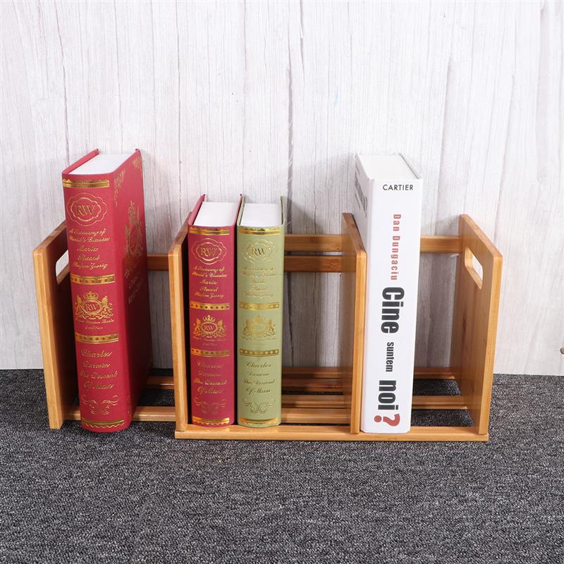 1 ud. Estante de almacenamiento para escritorio de bambú Moso estante de libros de escritorio Mini estante extensible sujetalibros (Color madera)