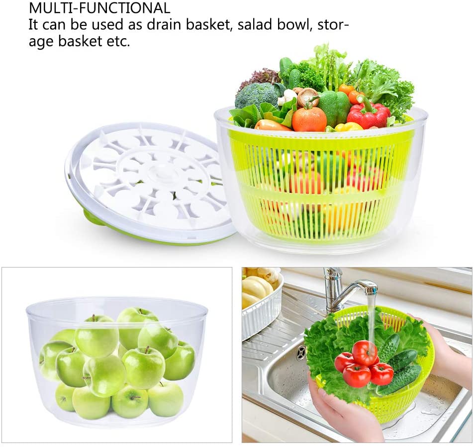 Salatspinner stor 5 liter frugt og grøntsags tørretumbler hurtigtørret og drænet salat og grøntsager