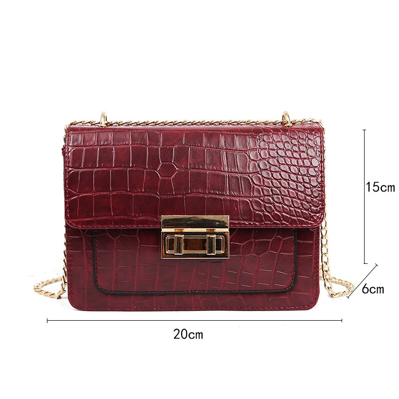 Retro Crocodile Pattern Shoulder Bags For Women PU Crossbody Bag Solid Color Small Square Bag Ladies Portable Handbags