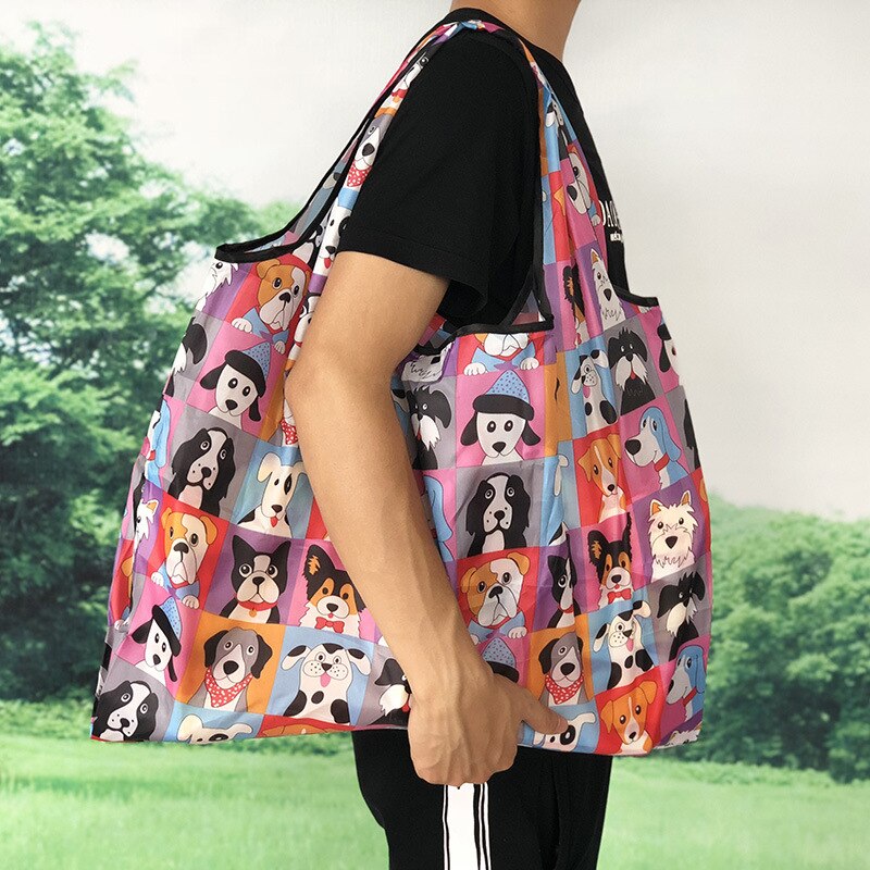 Unisex øko shopping rejse skuldertaske oxford tote håndtaske folde genanvendelig tegneserie: H