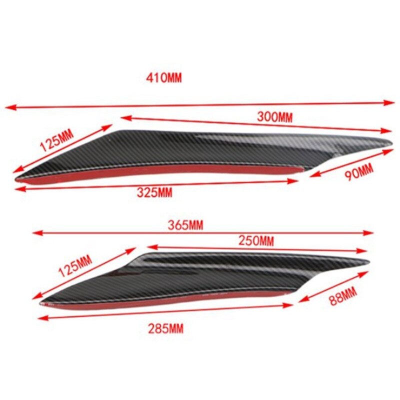 4PCS Carbon Fiber Style Car Bumper Fin Canard Splitter Diffuser Valence Spoiler Lip