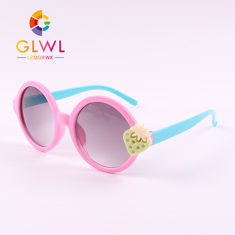 Runde solbriller børn små briller sol baby pige nuancer lyserøde glas børn spejle  uv 400 jordbær trendprodukter: A1910-13c