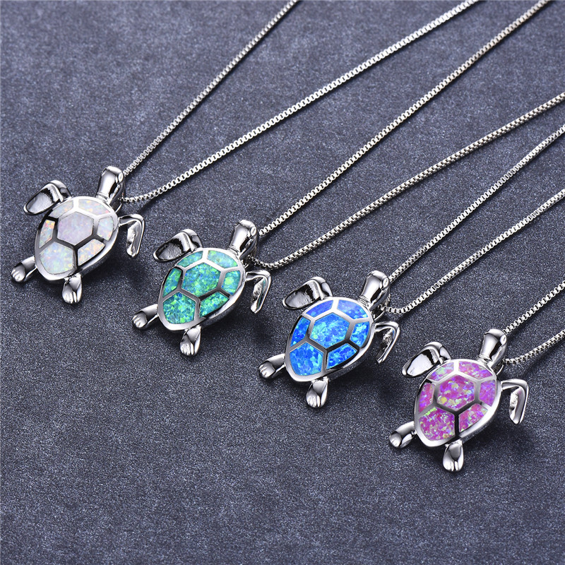 Vrouwen Blauw Groen Wit Opaal Turtles Ketting Mode Animal Bruiloft Sieraden 925 Sterling Zilveren Kettingen Hangers