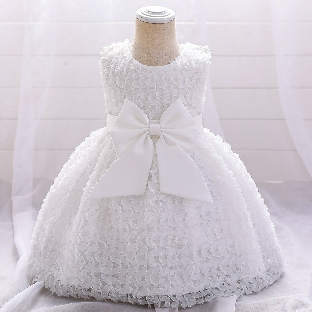 Vestido de baile verde para niña, bata de bautizo para bebé, vestido de primer cumpleaños, ropa para niña pequeña: L1979XZ-White