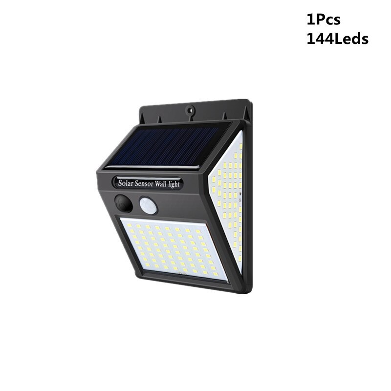Solar Led Light Outdoor Lamp Pir Motion Sensor Led Wandlampen Schans Waterdicht Solar Voor Tuin Straat Lamp Outdoor Verlichting: 1Pcs 144Leds
