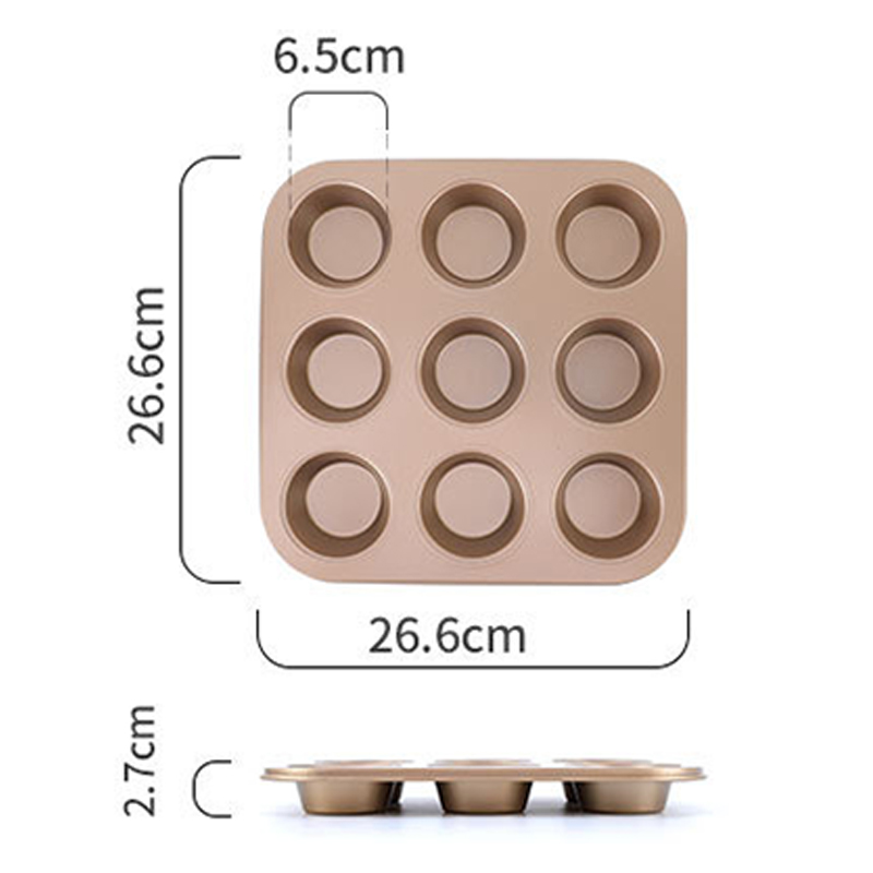 4/6/12 Cup DIY Cupcake Pan Muffin Tray Cupcake Mold Non Stick Bakeware Biscuit Pan Microwave Cake Mold Carbon Steel Baking Tray: Golden 9 Cup