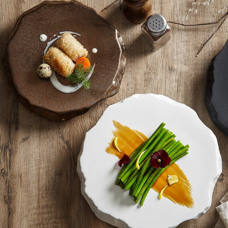 Irregular Ceramic Plate Decorative Flat Plate Dinner Plates Western Dishes Hotel Restaurant Tableware Sushi Dish Dessert Plates