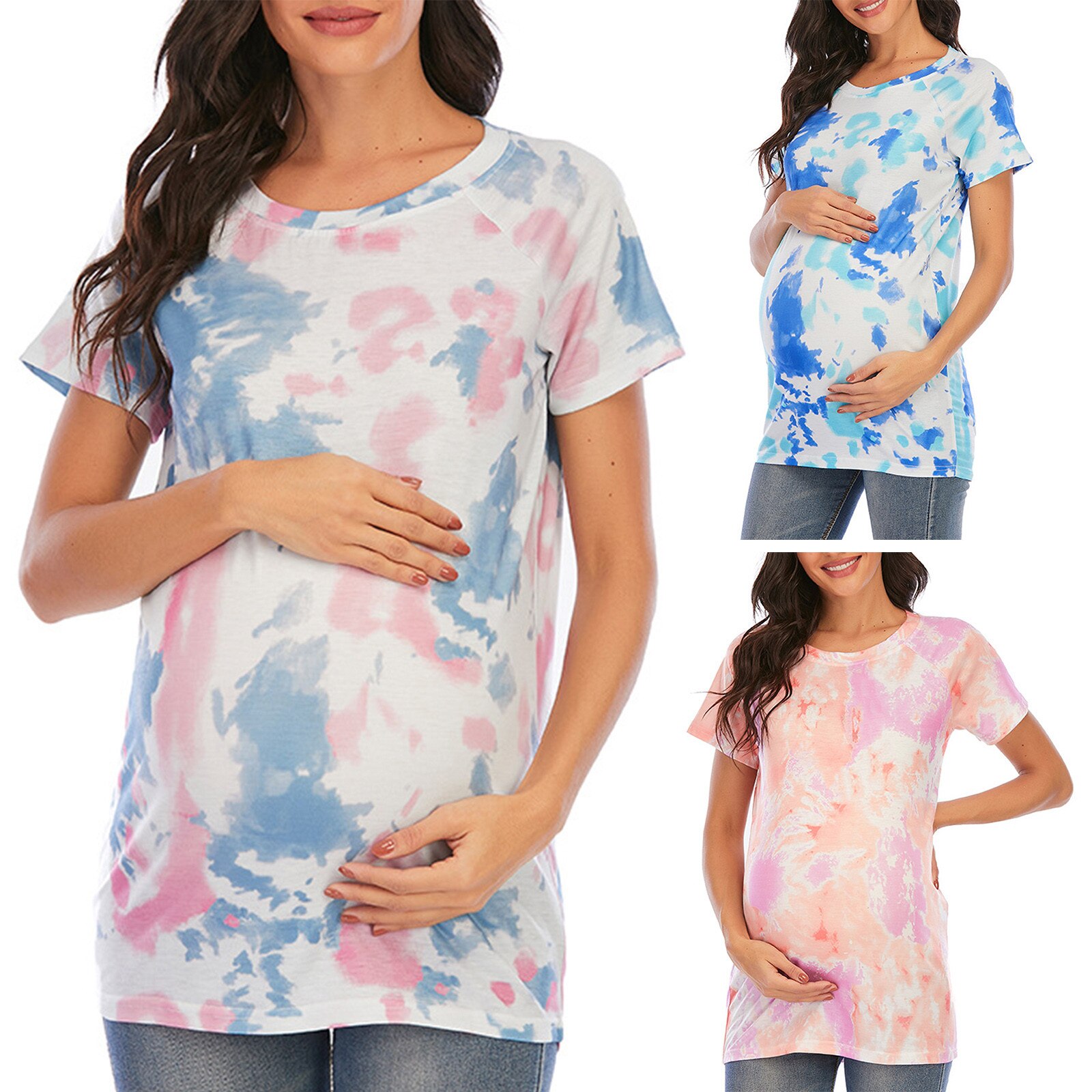 Summer Women Maternity Pregnancy T-Shirt Tie-Dye Tops Blouse Casual Clothes Maternity Clothes Loose Top Ropa de maternidad