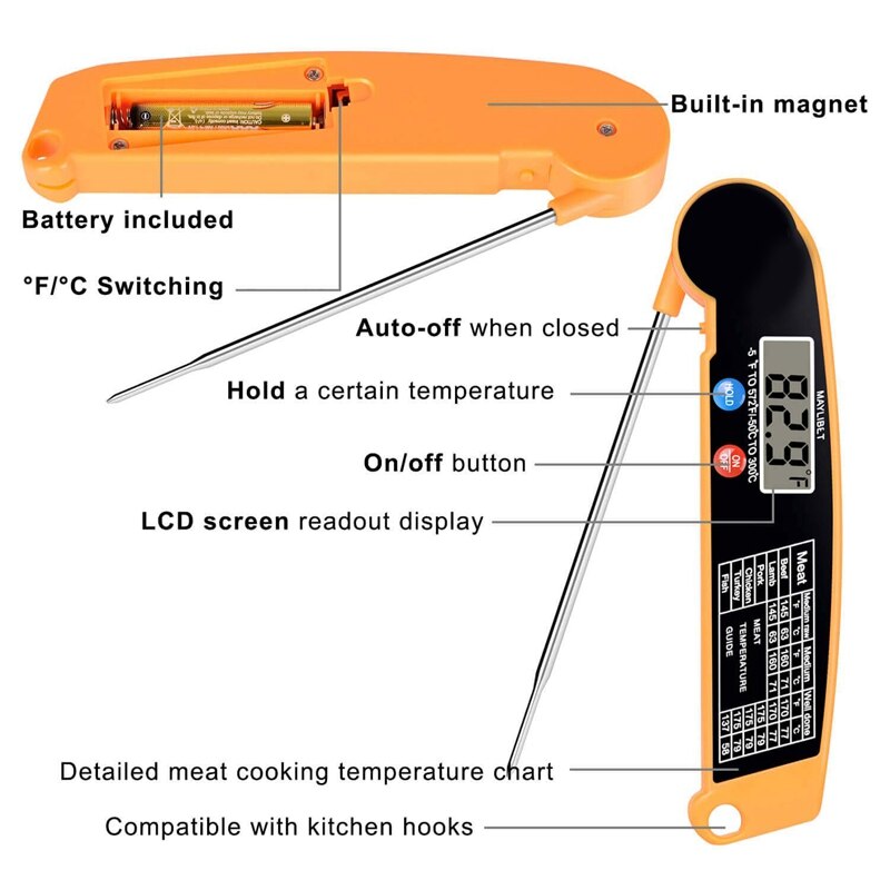 Digital Instant Read Meat Thermometer with Highly Accurate Temperature Probe, Electric Cooking Thermometer for Kitchen Food Gril