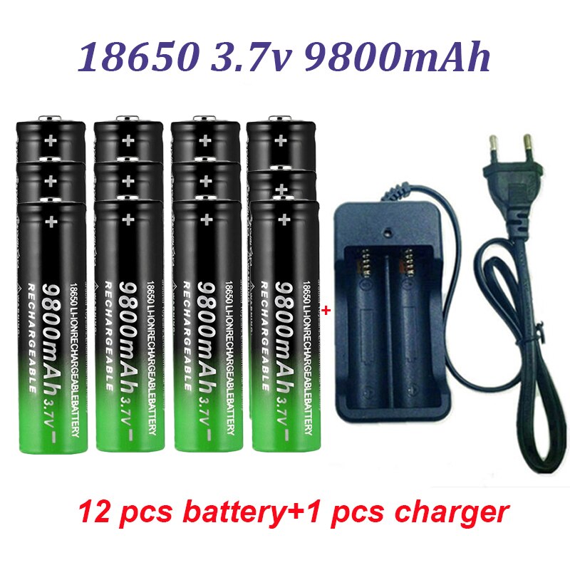 100% Fast Charging 18650 Battery 9800Mah 3.7V 18650B Li-Ion Flashlight Batteries+Charger