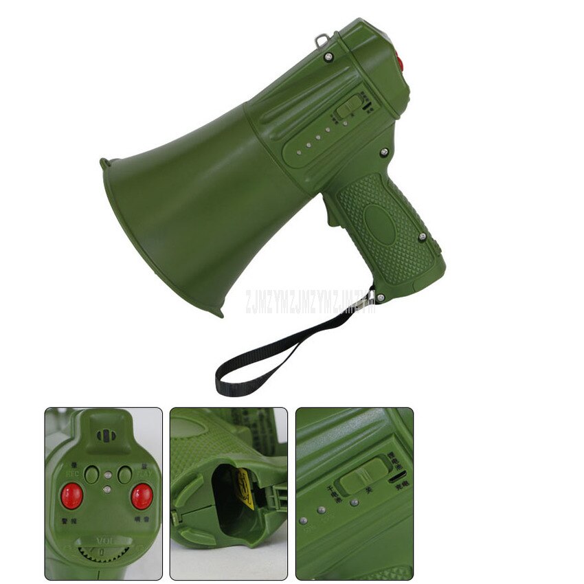 Army Green Portable Hand Speaker Megaphone Strap Grip Loudspeaker Recording Horn Outdoor Training Guide Speaker Loud Volume