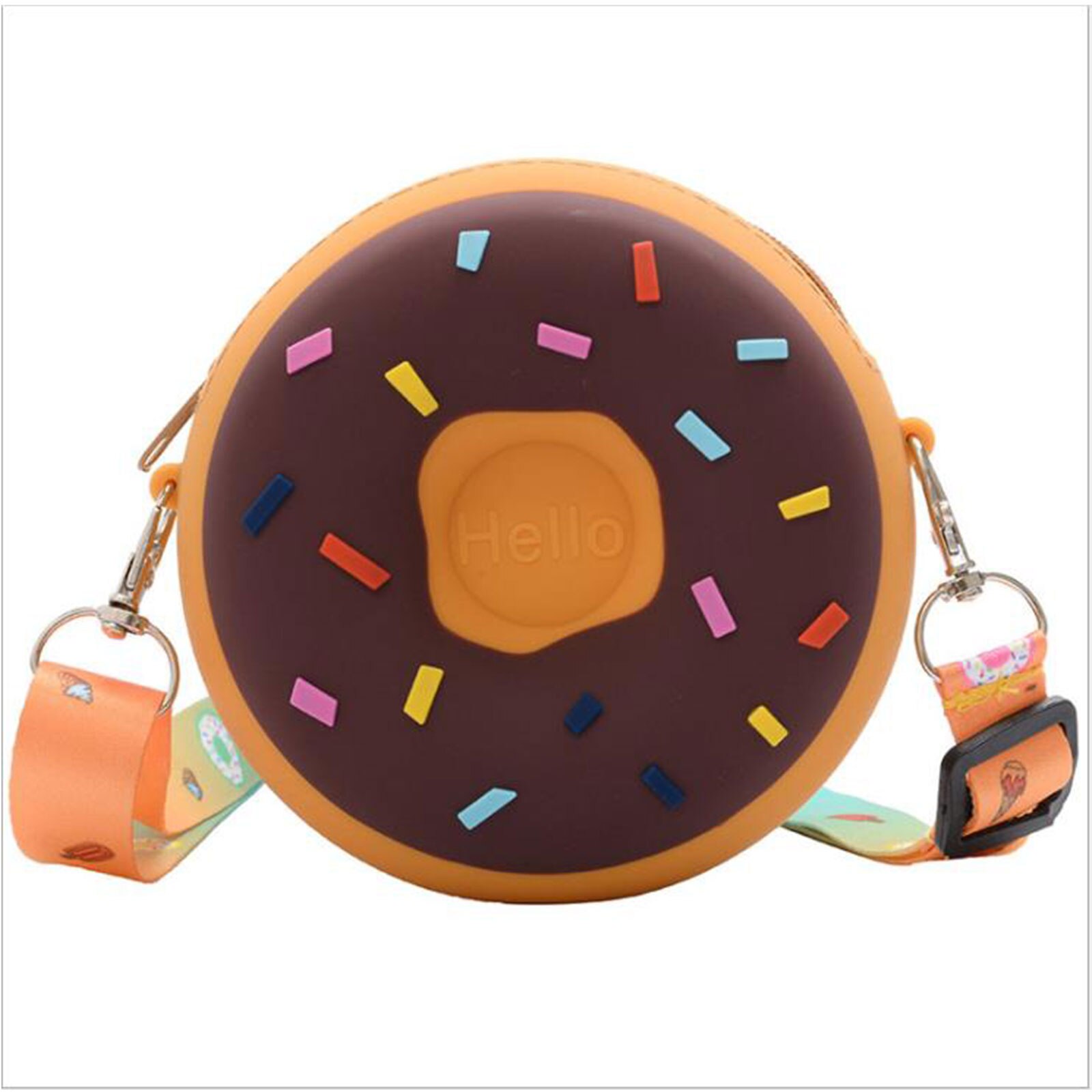 Kids Shoulder Bag Cross-Body Pack Round Adjustable Wide Strap Travel Large Capacity Rainbow Donut Printed Pockets