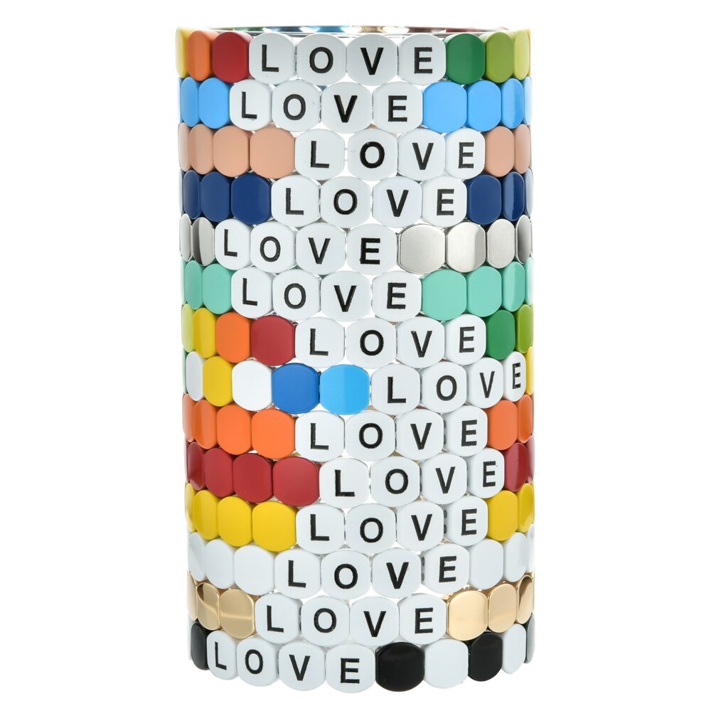 Mode Kleurrijke Regenboog Emaille Tegel Armband Vrouwen Meisjes Brief Liefde Armbanden Elasticiteit Manchet Bangles Partij Sieraden