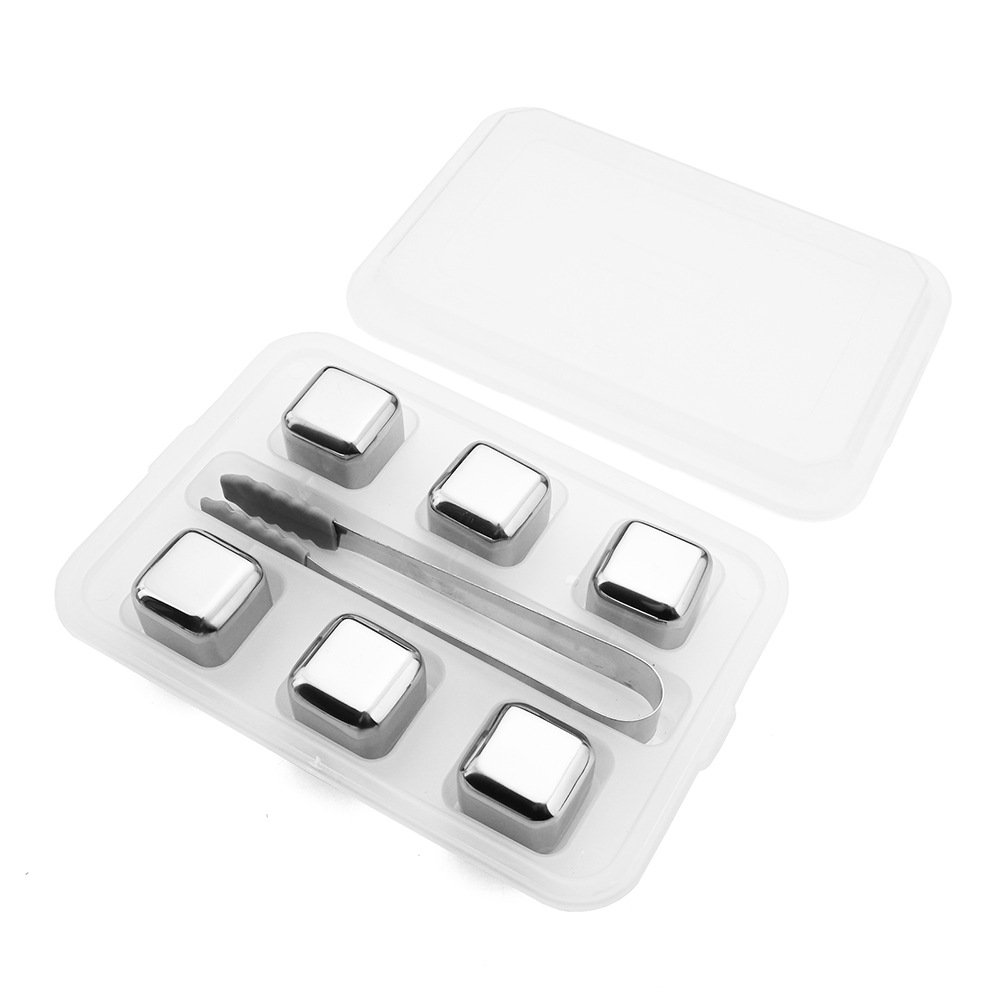 Mehrweg Kühler 304 Edelstahl Eiswürfel Whisky Steine mit Zangen für Whisky Wein und Cocktail Bar Utensilien Set Beste: 6Pcs with Tongs