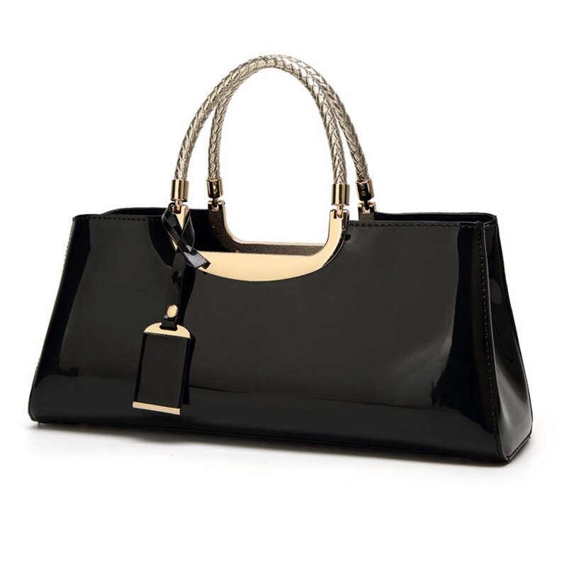 Arsmundi Luxe Handtassen Vrouwen Tassen Mode Lakleer Elegante Hand Tassen Schouder Bruiloft Bruids Zak Banket Bolsa: Black