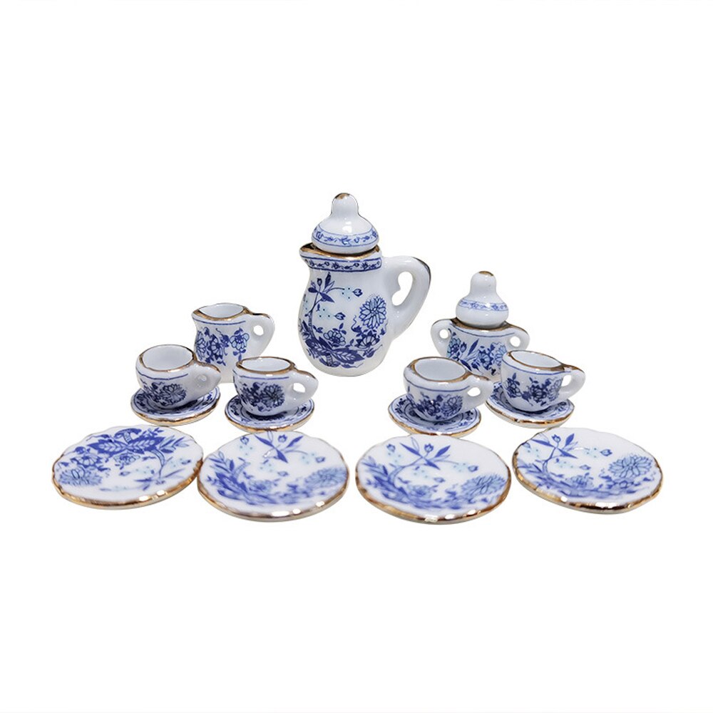 15Pcs 1:12 Miniatuur Porselein Thee Cup Set Sits Bloem Servies Keuken Poppenhuis Meubels Speelgoed Voor Kinderen Theepot Diy Speelgoed: style 1