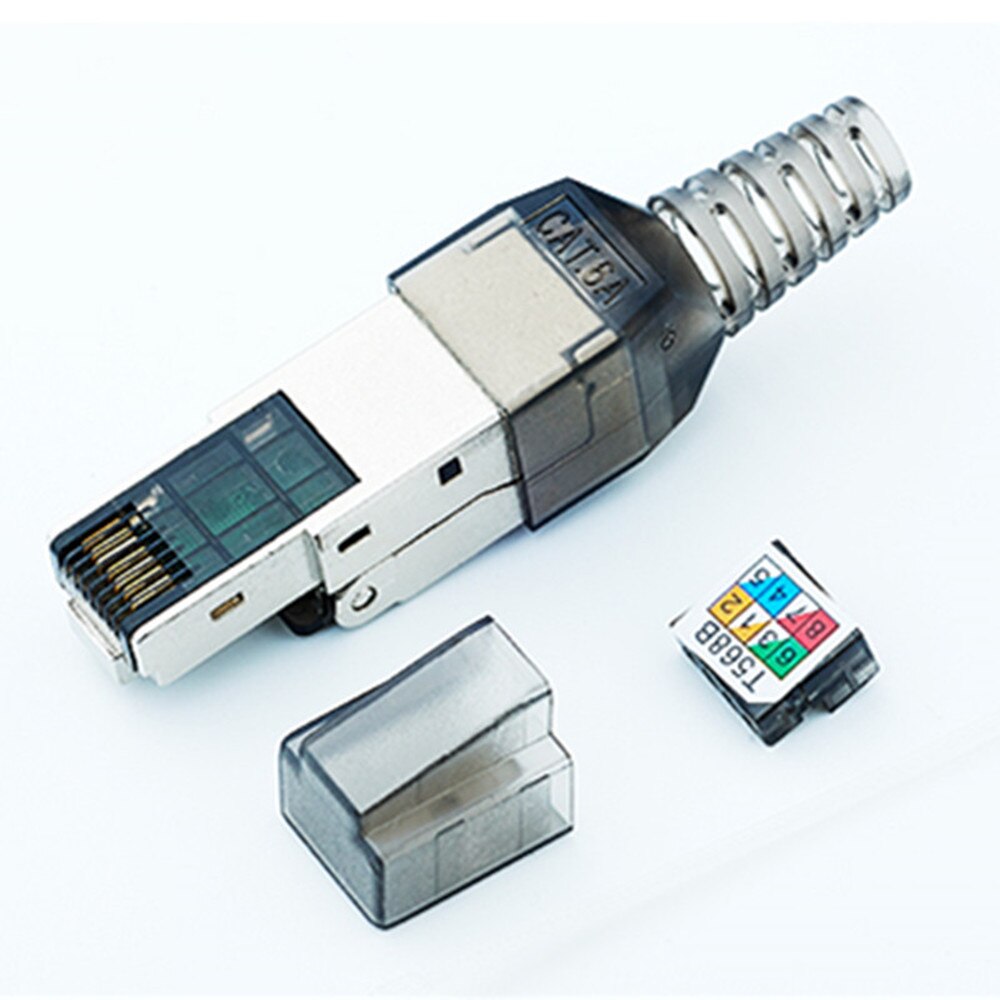 Grå  rj45 kat 6a eathernet stik lan  rj 45 kat 6a stik zink legering metal skjold 8 p 8c krystal hoved netværk stik værktøj gratis