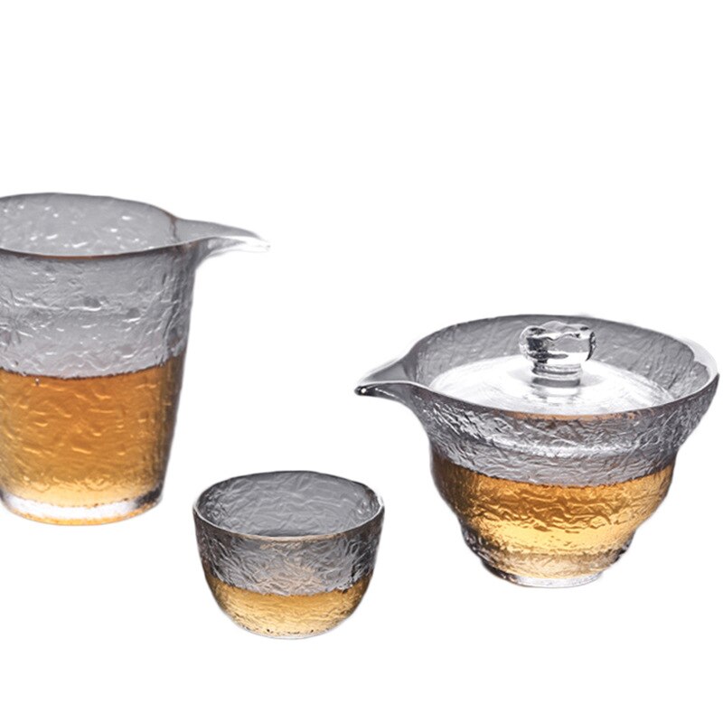 Japanese Glass Fair Mug Early Snow Tureen Fair Mug Complete Set of Tea Set Drawing Gold Hammer Eye Pattern Gaiwan Teacup