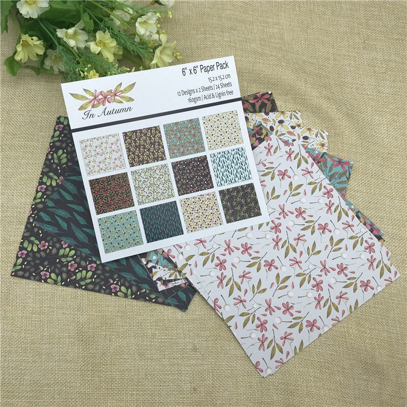 24 ark 6 " x6 " efterårsblomst mønstret papir scrapbog papir pakke håndlavet håndværk papir håndværk baggrund pad