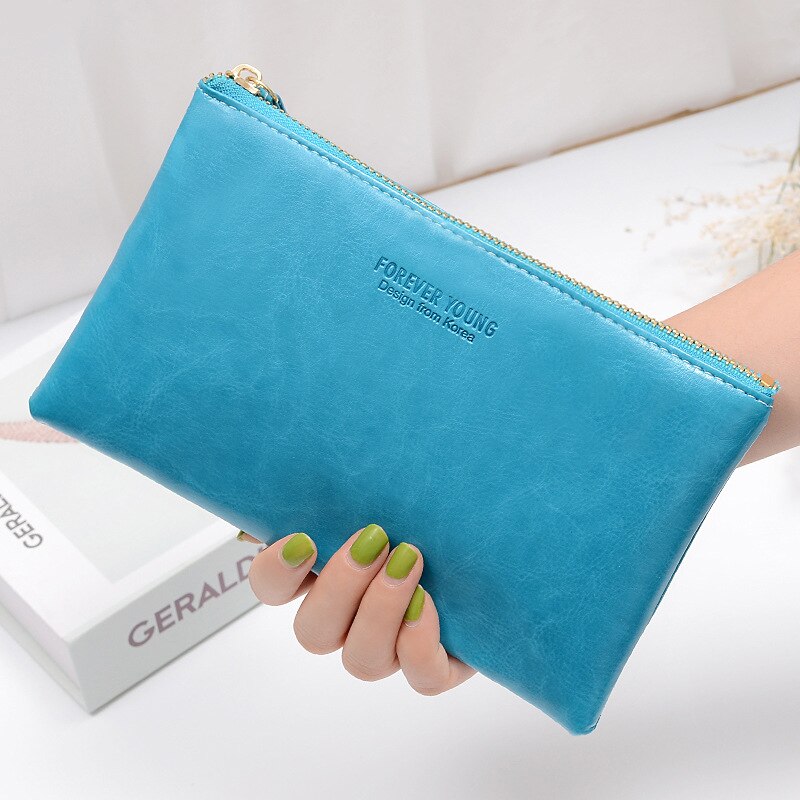 Solid Men Women Wallets PU Leather Bag Zipper Handy Clutch Coin Purse Phone Key Holder Wristlet Portable Travel Handbag: blue