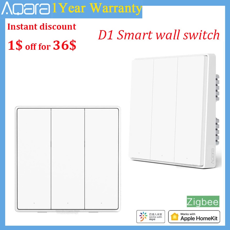 Aqara Smart Wall Switch D1 Zigbee Wireless Remote Control Key Light Switch Neutral Fire Wire Triple button For Mijia smart home