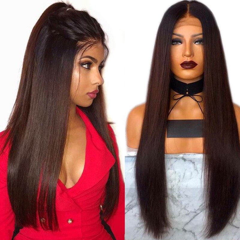 EEWIGS-pelucas africanas y americanas pelo de fibra de alta temperatura, degradado, marrón, sintético, peluca con malla frontal, largas y rectas, para mujeres negras