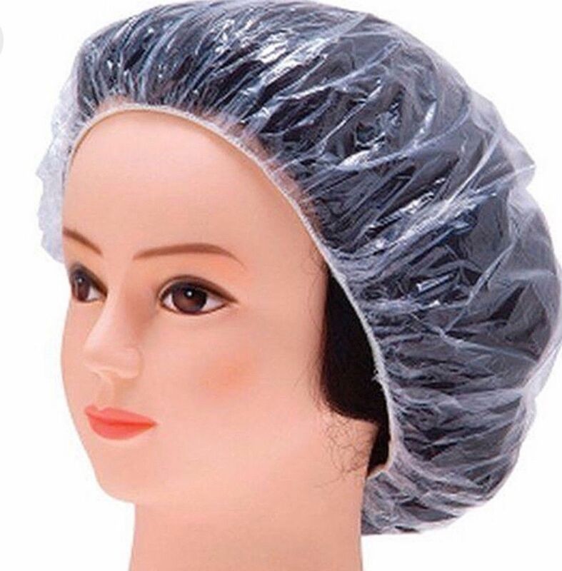 100pcs Disposable Shower Bathing Elastic Clear Hair Care Protector Hat Mask Cap Hair Coloring