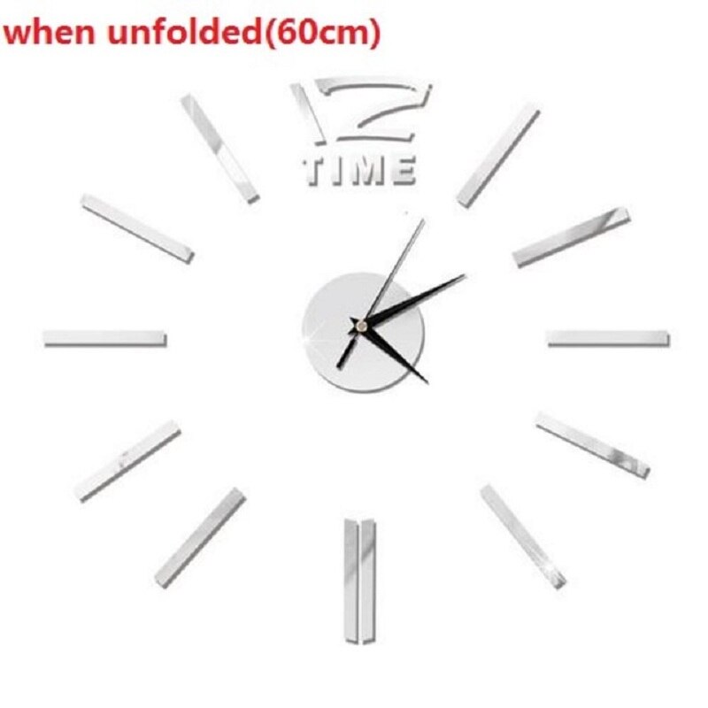 Zollor 3D Acrylic Modern DIY Large Wall-Clock Sticker Mute Digital Wall Big Clock Living Room Home Office Decorate: Silver