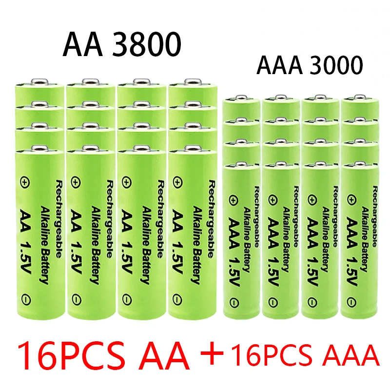 1.5V AA+AAA alkaline battery 3800/3000Ah, suitable for flashlights, watches, and alkaline batteries: Blue