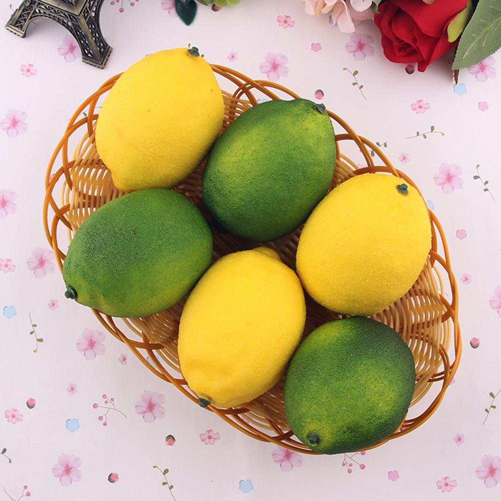 Simulation Fruit Vegetable Foam Lemon Decoration Green Lemon BasketGift Plate Furniture Handicraft Farmhouse Fruit Display Z0P9