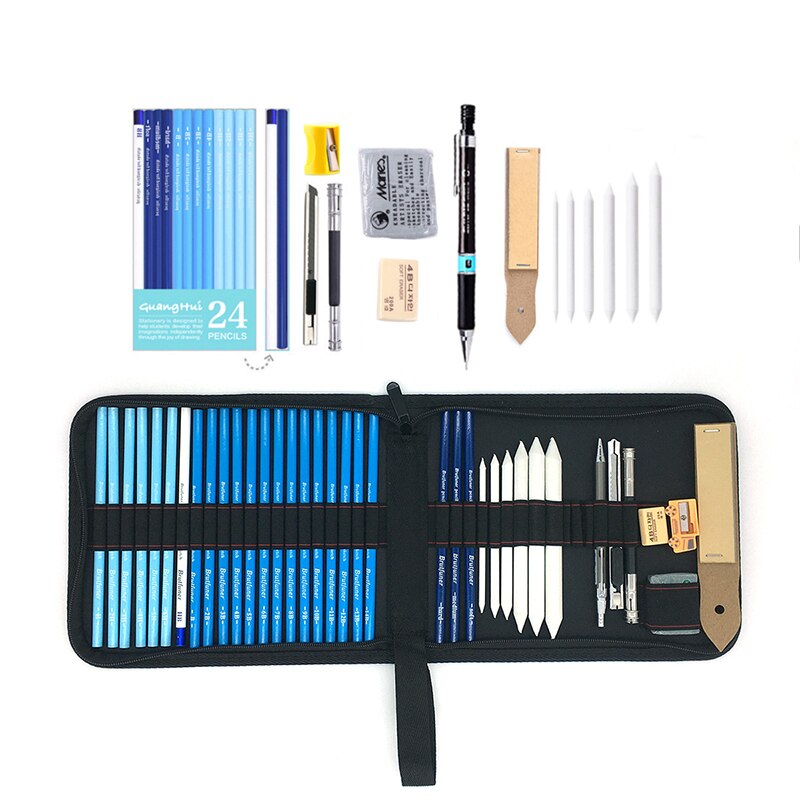Professionele 28/38Pcs Schets Potlood Set Schetsen Houtskool Tekening Kit Hout Potlood Zakken Voor Schilder Scholieren Art levert