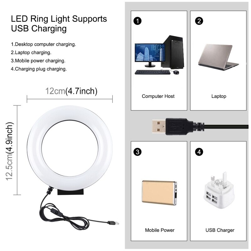 -PULUZ 4.7Inch Ring Light LED Desktop Ring Lamp USB White Light for Makeup Video Live Studio Photography