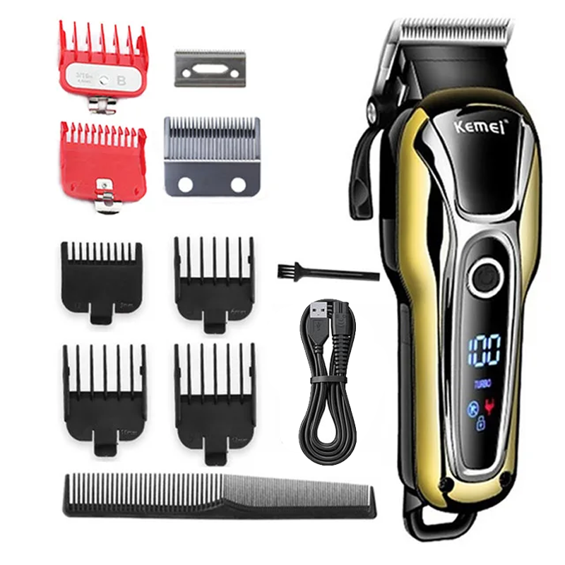 Cortadora de pelo Kemei o cuchilla KM-PG809A cortadora de pelo inalámbrica para hombres máquina cortadora corte de pelo recargable: Rosa