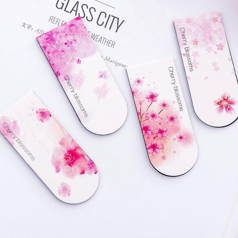 Marcapáginas magnético con hermosas flores de cerezo, Mini Carpeta de libros para estudiantes, creativa, pequeña y fresca, para oficina