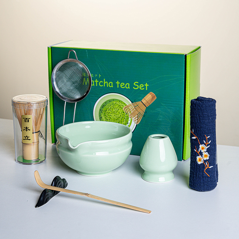 Ensemble Matcha japonais fait à la main, bol à encoche facile à nettoyer, fouet en bambou, cuillère à café, ensembles à thé, outils de préparation du thé, accessoires, 4 à 8 pièces/ensemble: Bourgogne