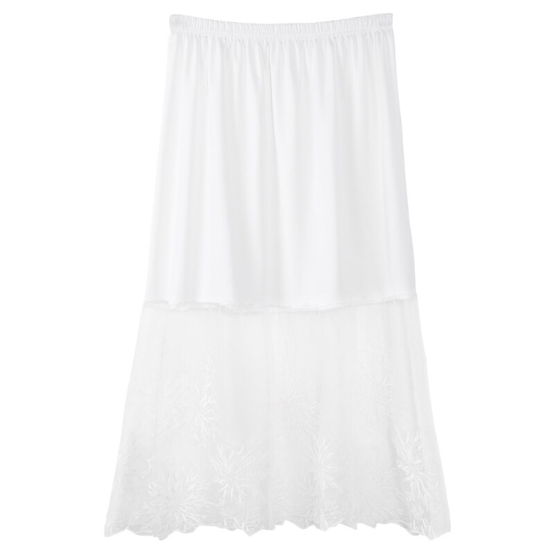 Kant Half Slip Rokken Extender Elastische Taille A-lijn Hollow Petticoat Onderrok XX9F: WHITE