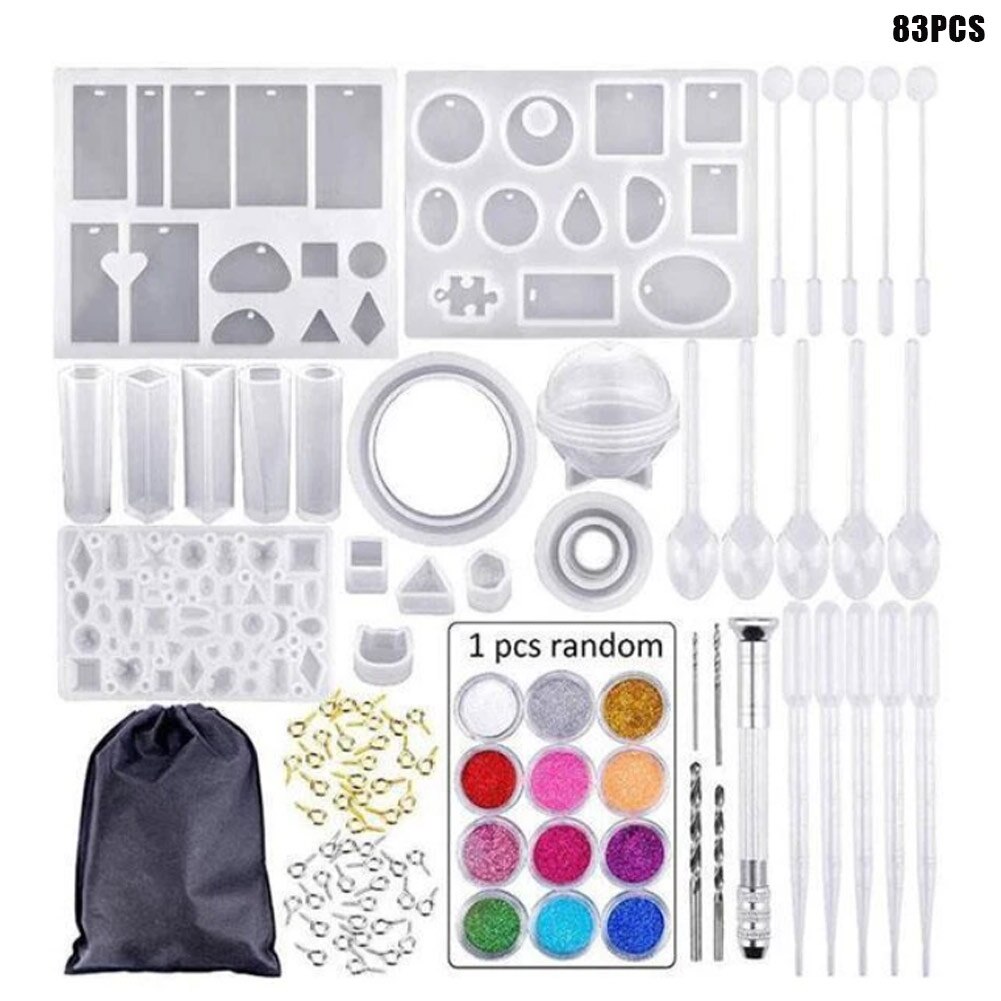 Handgemaakte Crystal Lijm Mould Mold Set Hars Sieraden Mold Kit 83 Pcs Armband Hanger Siliconen Mallen EIG88: Default Title