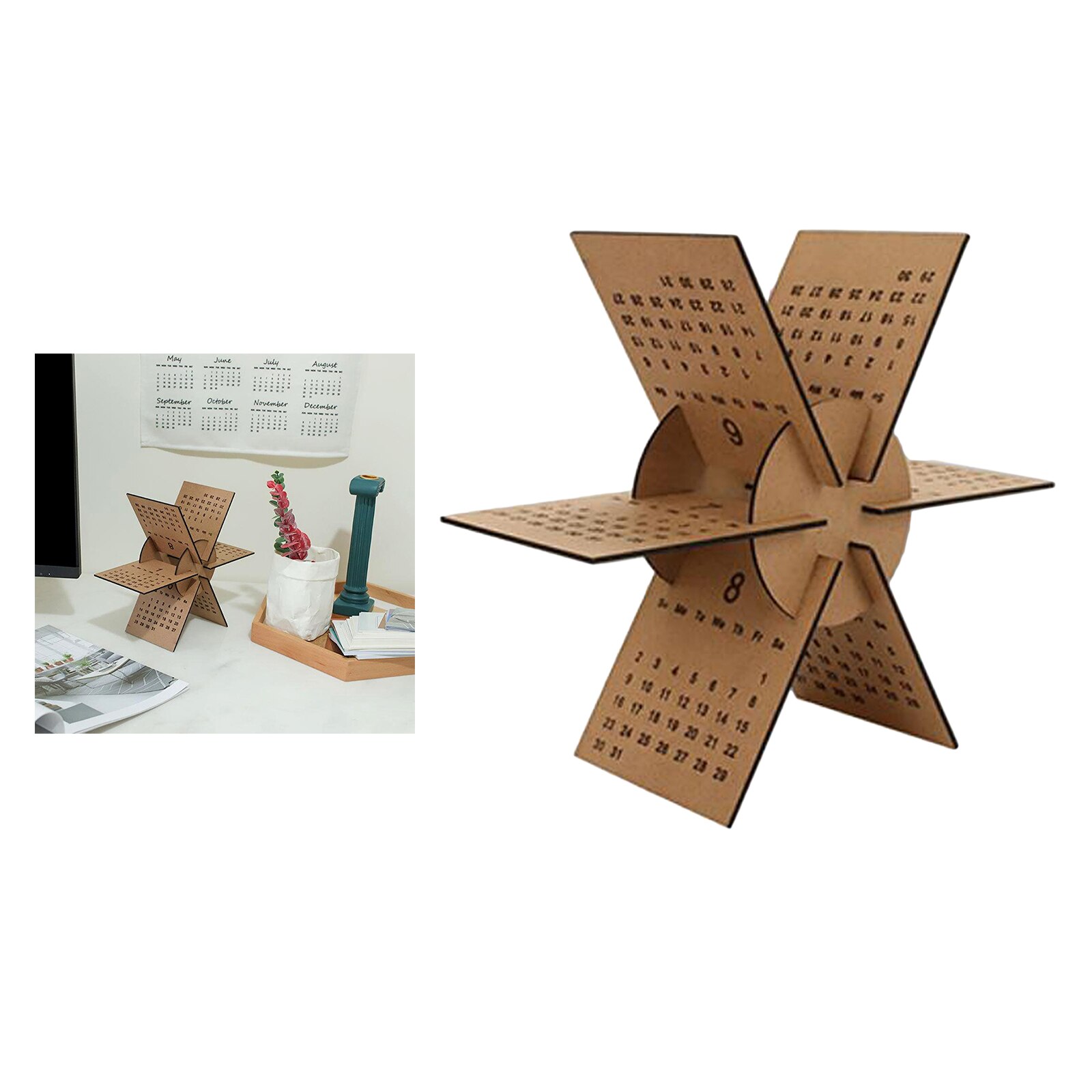 Geometrische Houten Tafel Art Puzzel Kalender Diy Set Maand Datum Display Home Office Handwerk Decor Rustieke Ornamenten: Brown 1