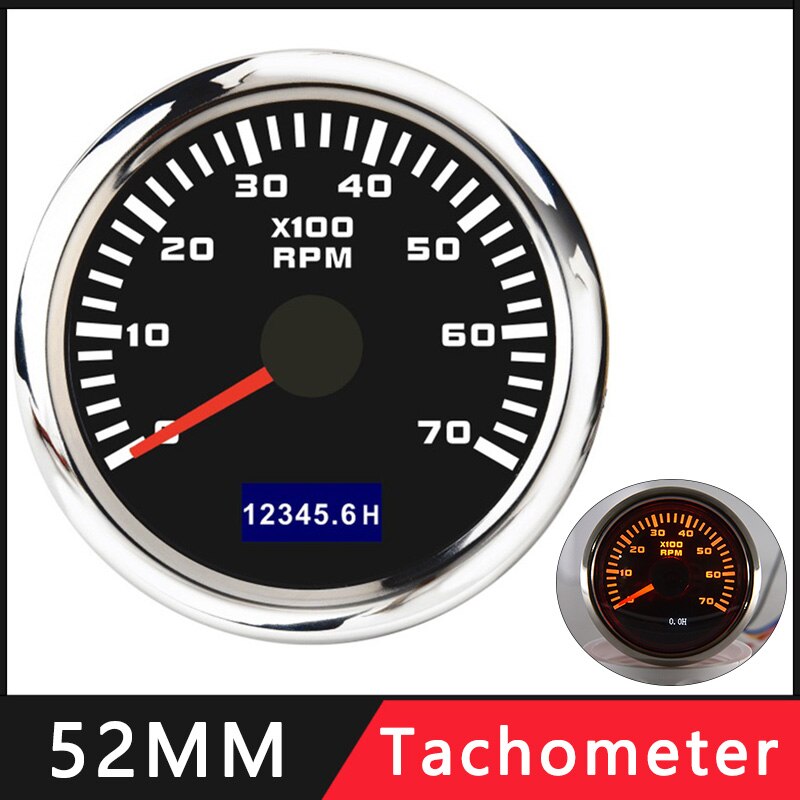 52Mm Auto Boot Tacho Sensor Marine Tacho Meter Met Lcd Urenteller Rood Backlight 7000 Rpm Boot Toerenteller 12V/24V