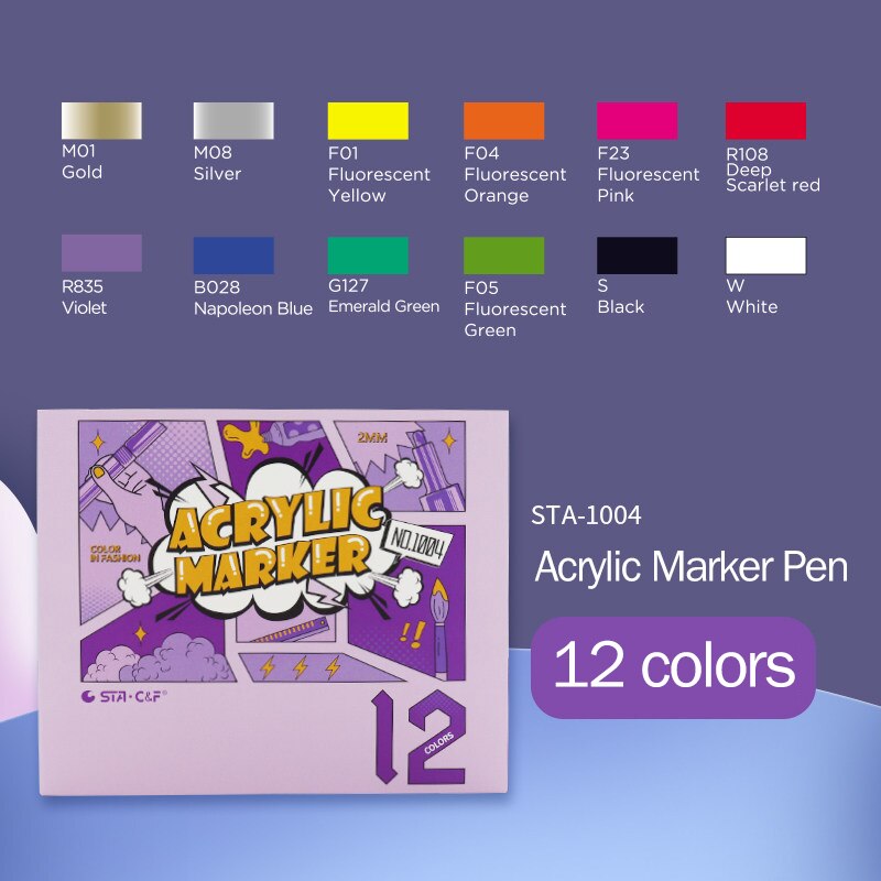 STA 1004 DIY Acrylic Markers Pen Set Drawing Poster Journal Scrapbook Painting Graffiti Pens For School Student Art Supplies: 12color-1004
