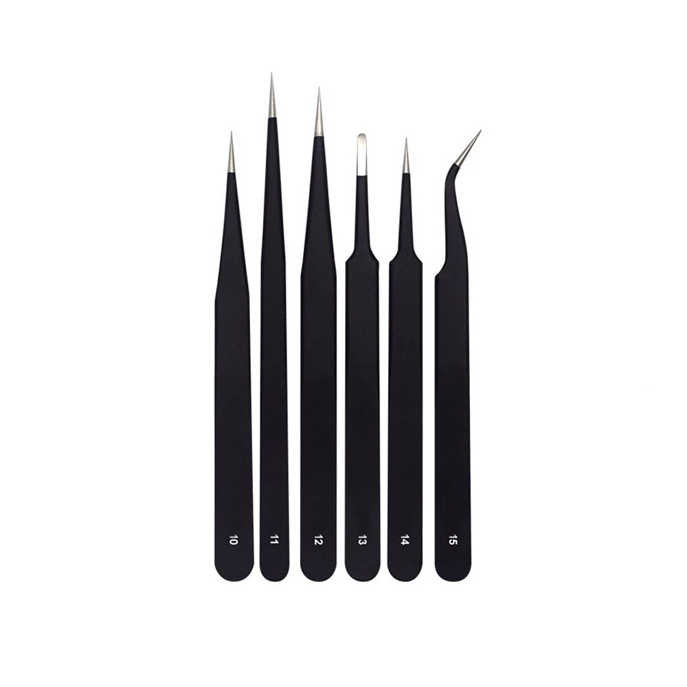 Pincettes antistatiques en acier inoxydable, 6 pièces, Kit d'outils de réparation et d'entretien de haute précision, fabrication de modèles à main