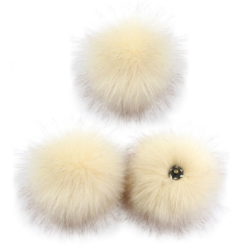 Bola de pompón con botón de presión, pompón de pelo colorido DIY de 10cm, pompón esponjoso extraíble para sombrero, zapatos, accesorio para bufandas, 3 unidades: F