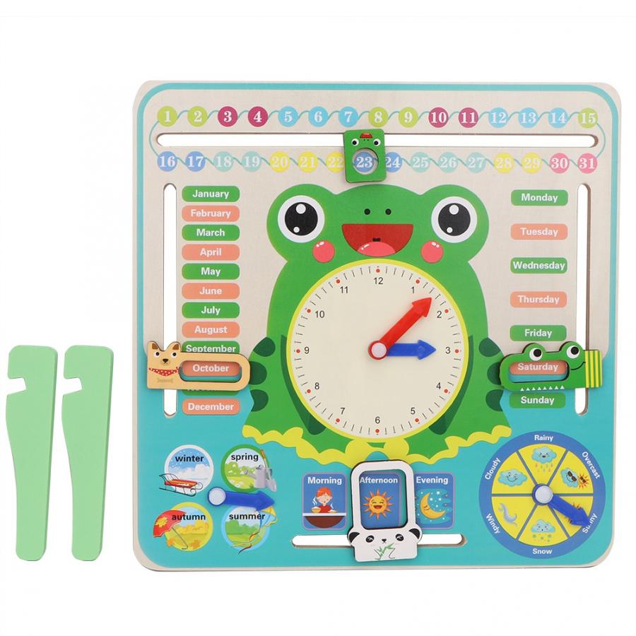 Holz Karikatur Frosch Kalender Uhr einstellen freundlicher Holz Kalender Zeit Kognitiven Passenden Spielzeug freundlicher Früh Lernen Bildung Spielzeug: A