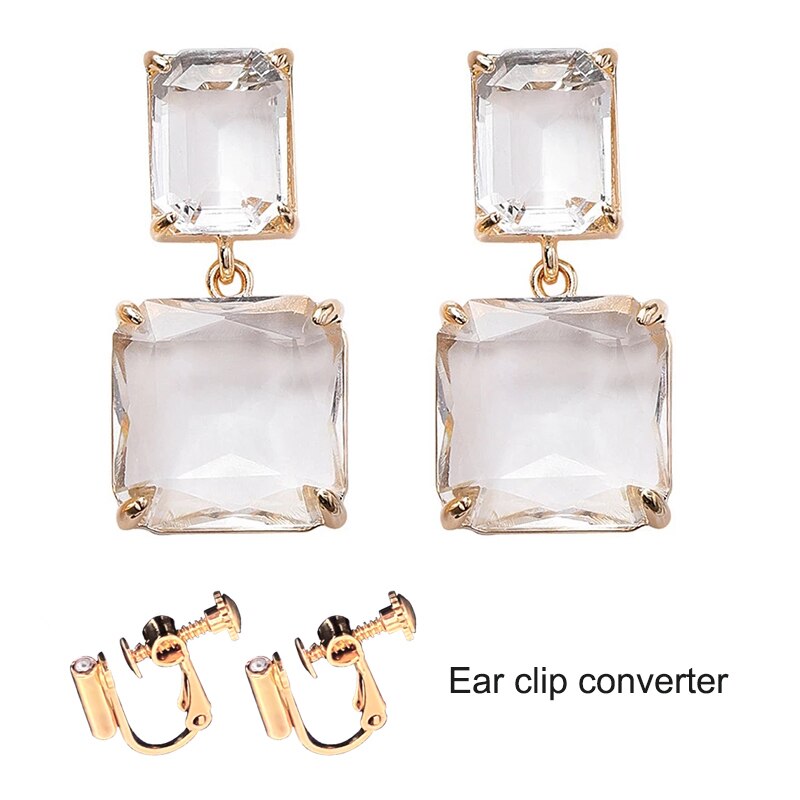 coréenne Style de luxe brillant carré cristal boucles d'oreilles Clip boucles d'oreilles pour Non percé femelle fête bijoux: non piercing