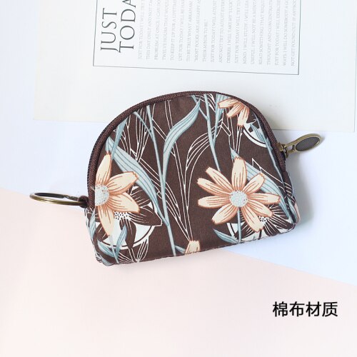 Portafoglio piccolo in stoffa retrò portafoglio da donna con cerniera motivo floreale borsa portamonete studente borsa per carte in dollari moda borse a mano con cambio floreale: brown Daisy