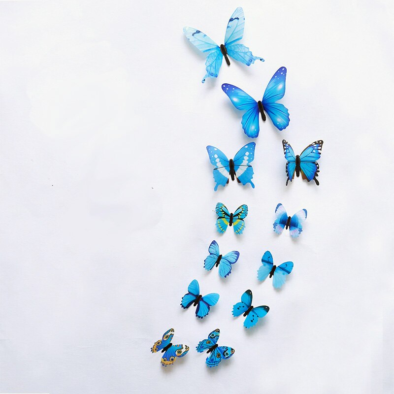 12 stk/sæt 3d sommerfugle wallsticker stue boligindretning sommerfugle på væggen til dekoration køleskabsklistermærker tapet