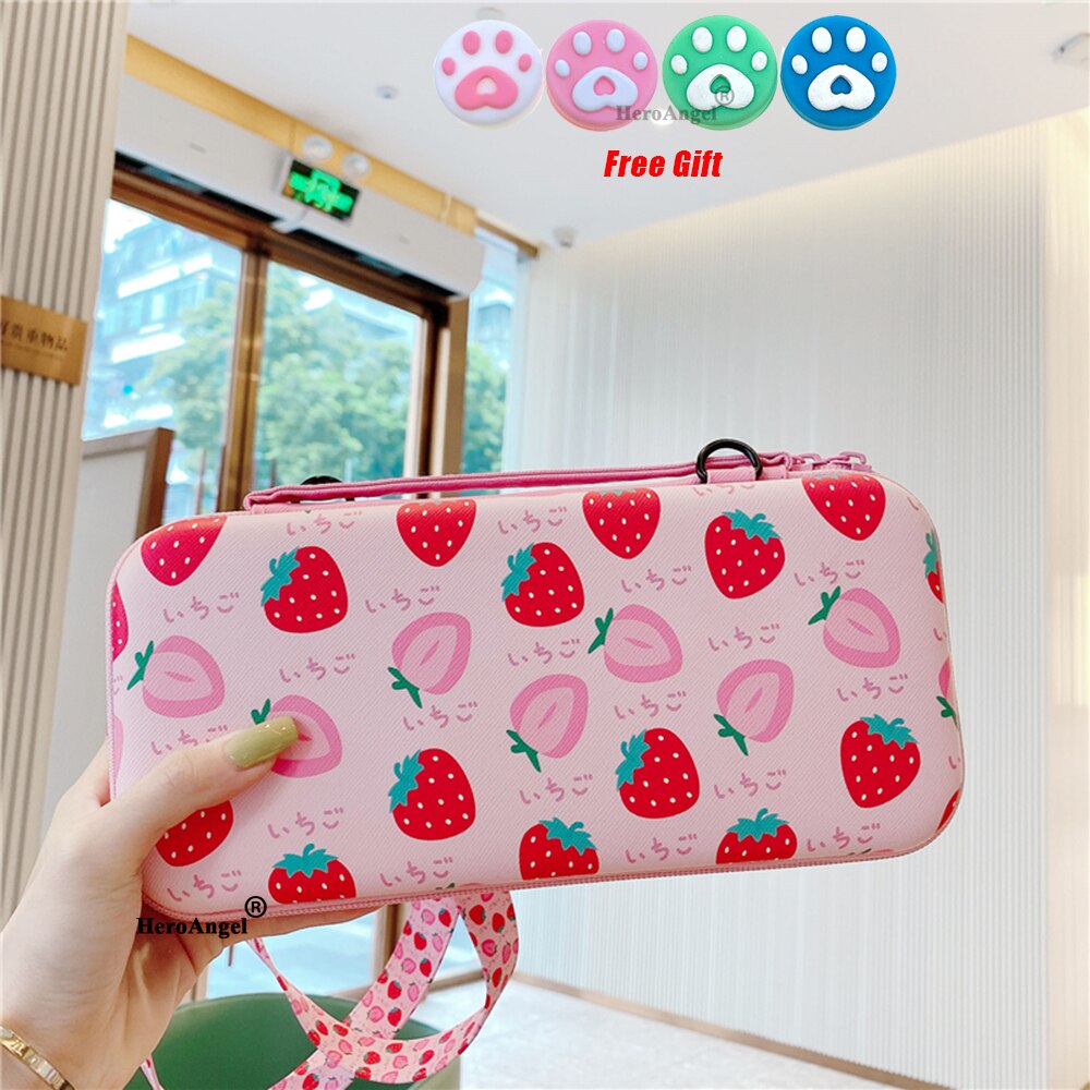 Portable Shoulder Strap Lanyard Travel Storage Bag For Nintendo Switch Game Console Box Shell Cover Cute Fruits Protective Case: SG01