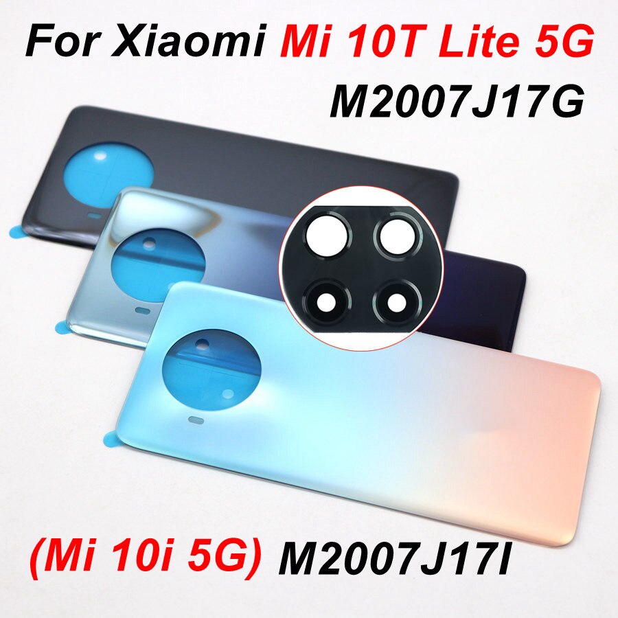 Without Logo For Xiaomi Mi 10T Lite 5G Back Glass Battery Cover Rear Housing Door Case Replacement+Camera Lens+Adhesive Sticker