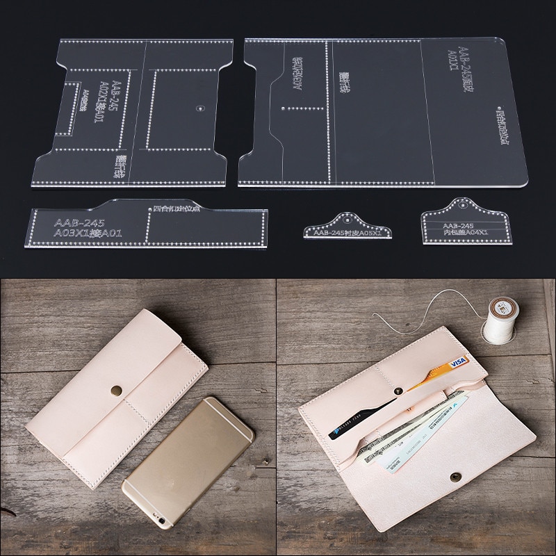 1 uppsättning akrylmall läder sömnad mönster diy gör lång plånbok dam koppling handväska läder hantverktyg 20*9.5*2cm